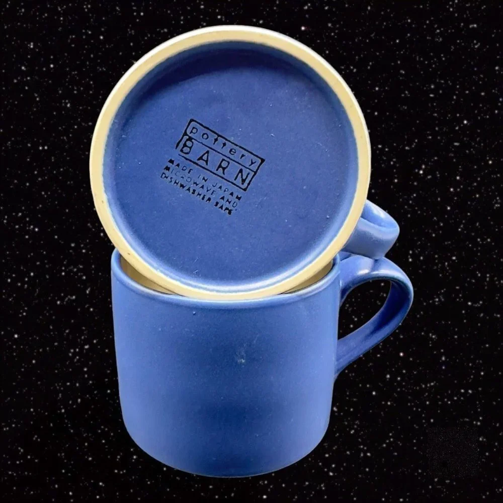Pottery Barn Blue Coffee Mug Cup Set‎ 4 Japan Ceramic 2.5”T 4.25”W